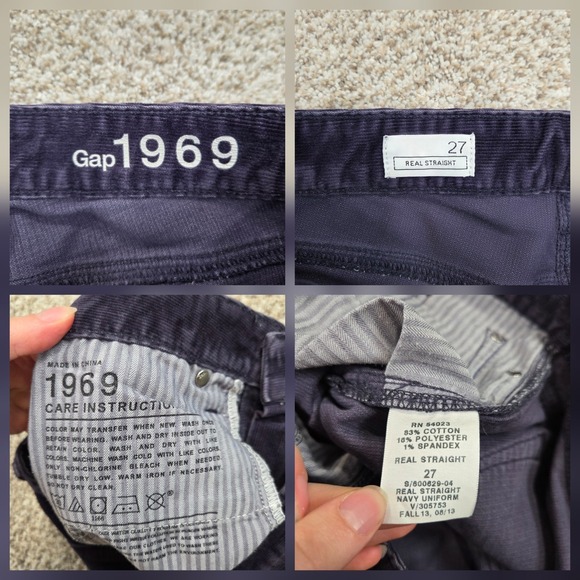 Gap Real Straight Navy Uniform Corduroy Jeans Pants Navy Blue Size 27 - Picture 5 of 6